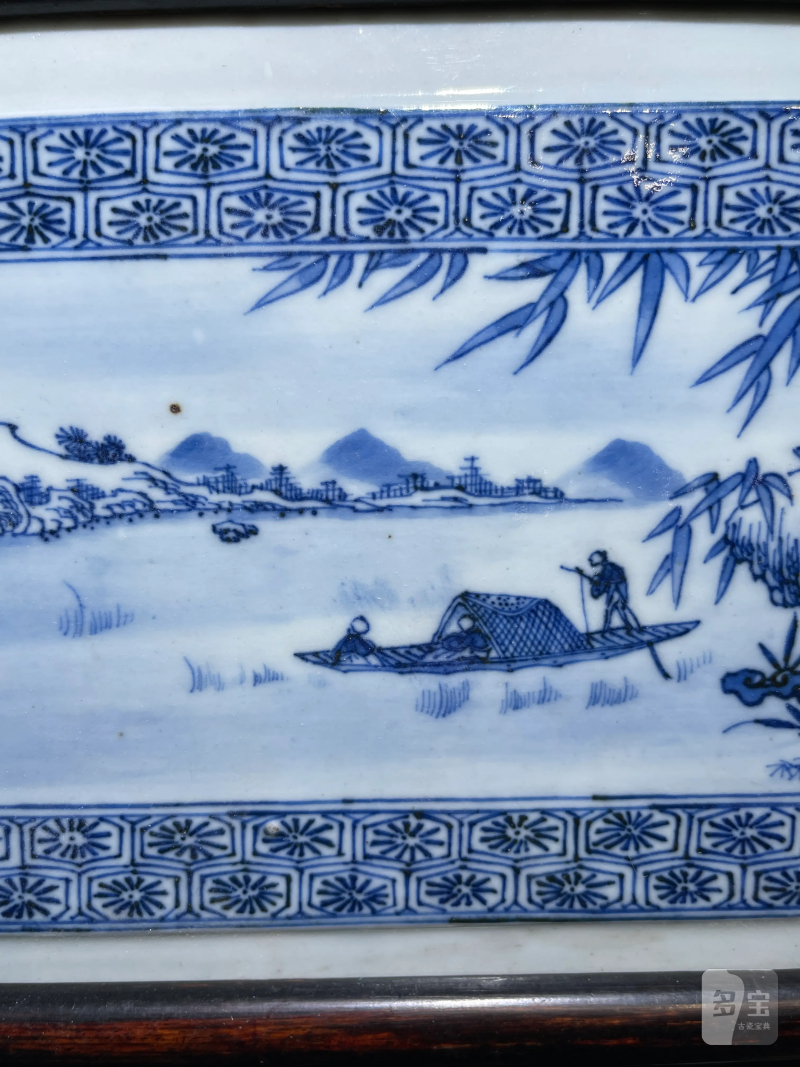 清乾隆 青花山水人物纹挂屏一对 - 图11